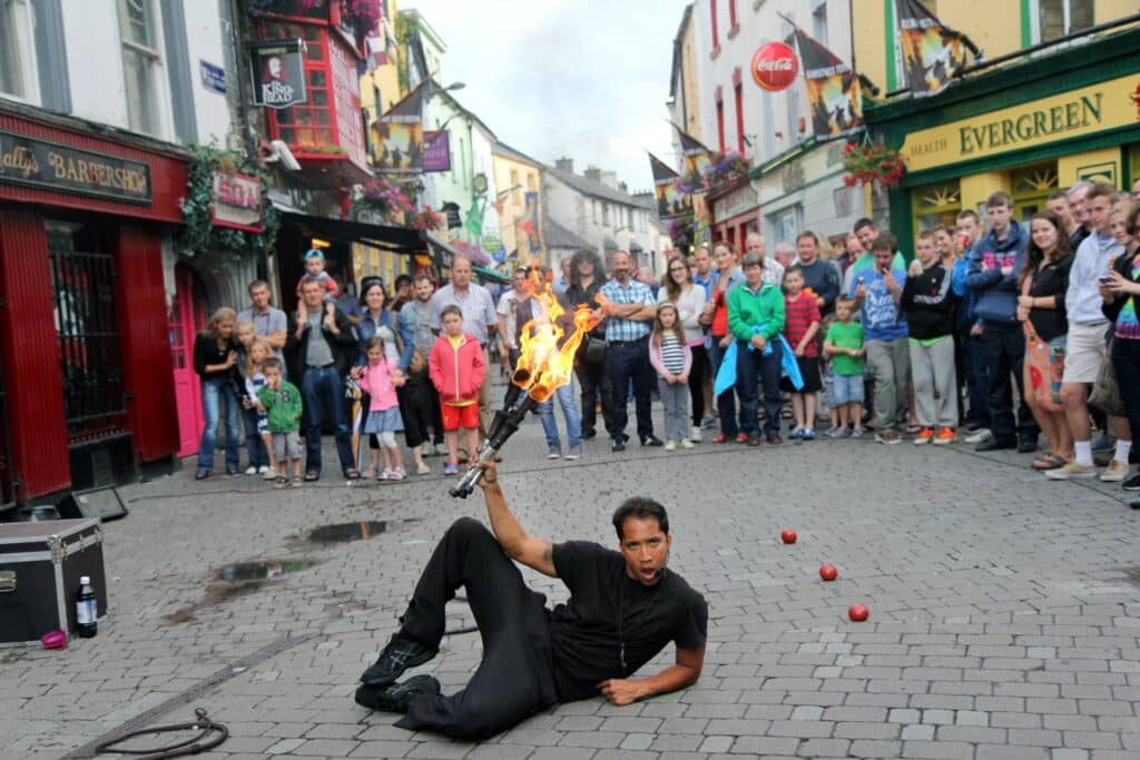 Galway street actor with fire torch